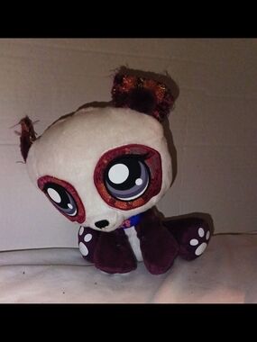 Plush Panda Toy with Large Eyes - White & Deep Purple